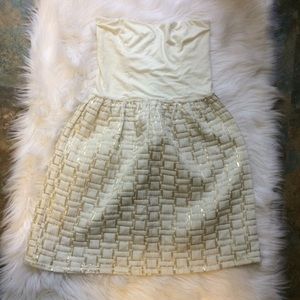 New cream and gold strapless dress